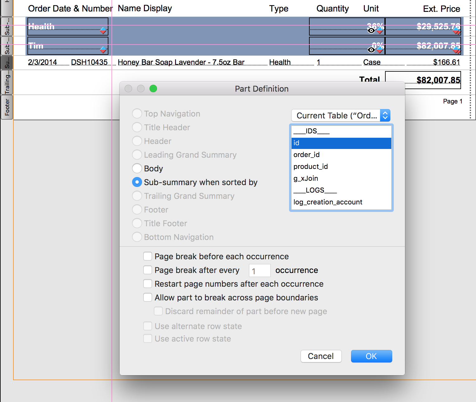 Summary Part Setup